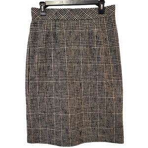 TALBOTS Women Vintage Plaid Wool Blend Pencil Skirt Gray Black Size 10